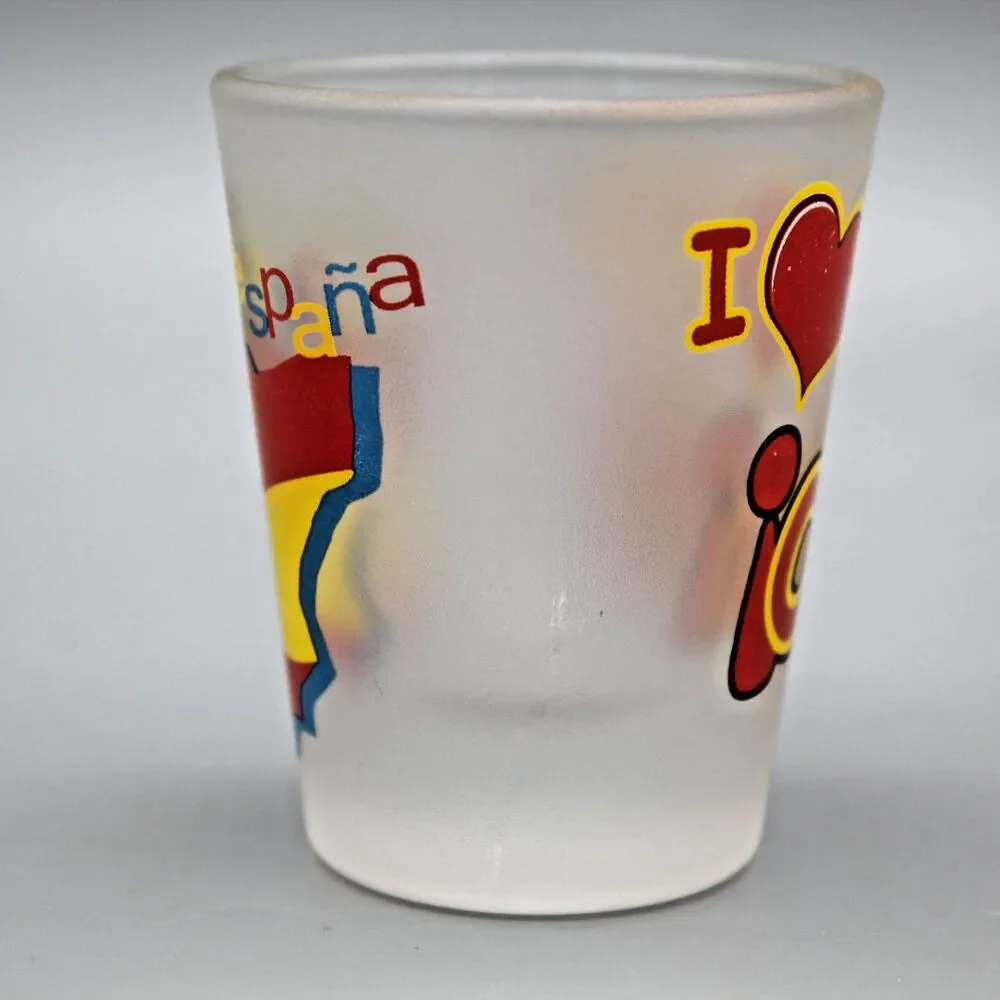 Vintage I love Espana Ole' Shot Glass Sun with Sunglasses Country Shape Barware